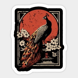 Peacock Garden Print - Japanese Woodblock Mythpunk Bird Art Sticker
